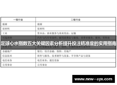 足球心水指数五大关键因素分析提升投注精准度的实用指南